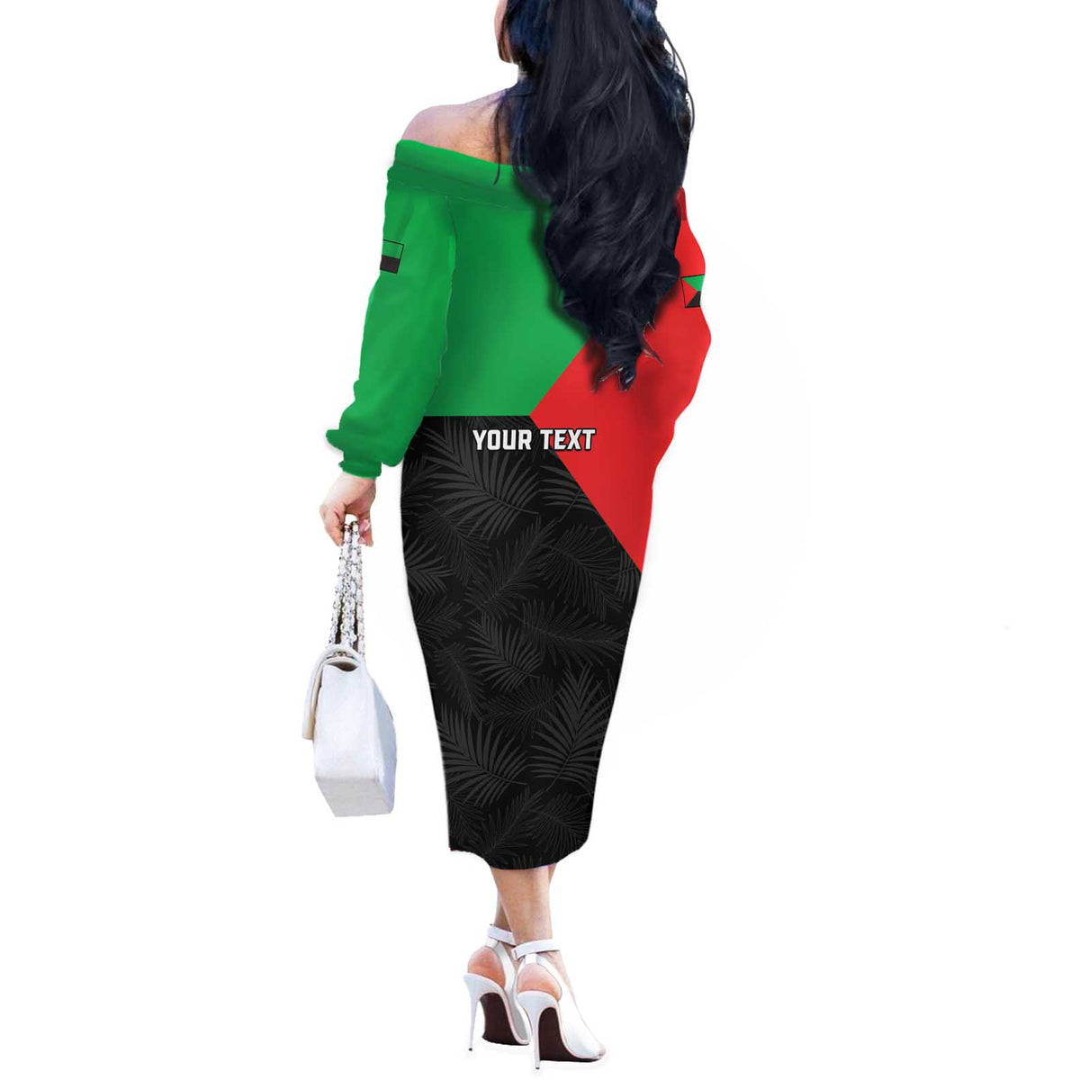 Personalized Martinique Off The Shoulder Long Sleeve Dress Simple Style With Palm Leaf Pattern