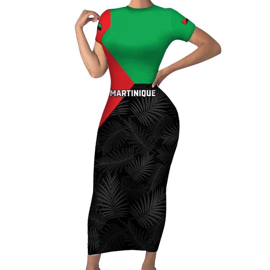 Personalized Martinique Short Sleeve Bodycon Dress Simple Style With Palm Leaf Pattern
