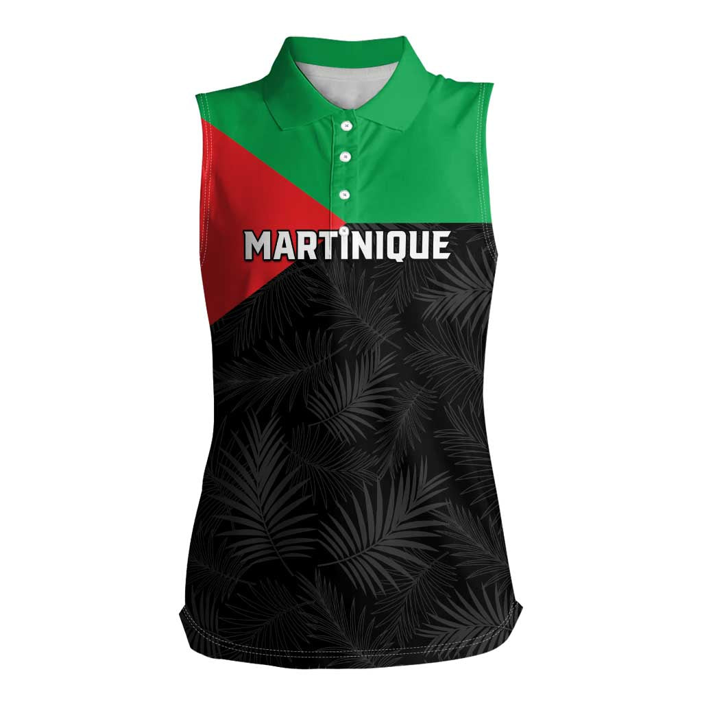 Personalized Martinique Women Sleeveless Polo Shirt Simple Style With Palm Leaf Pattern