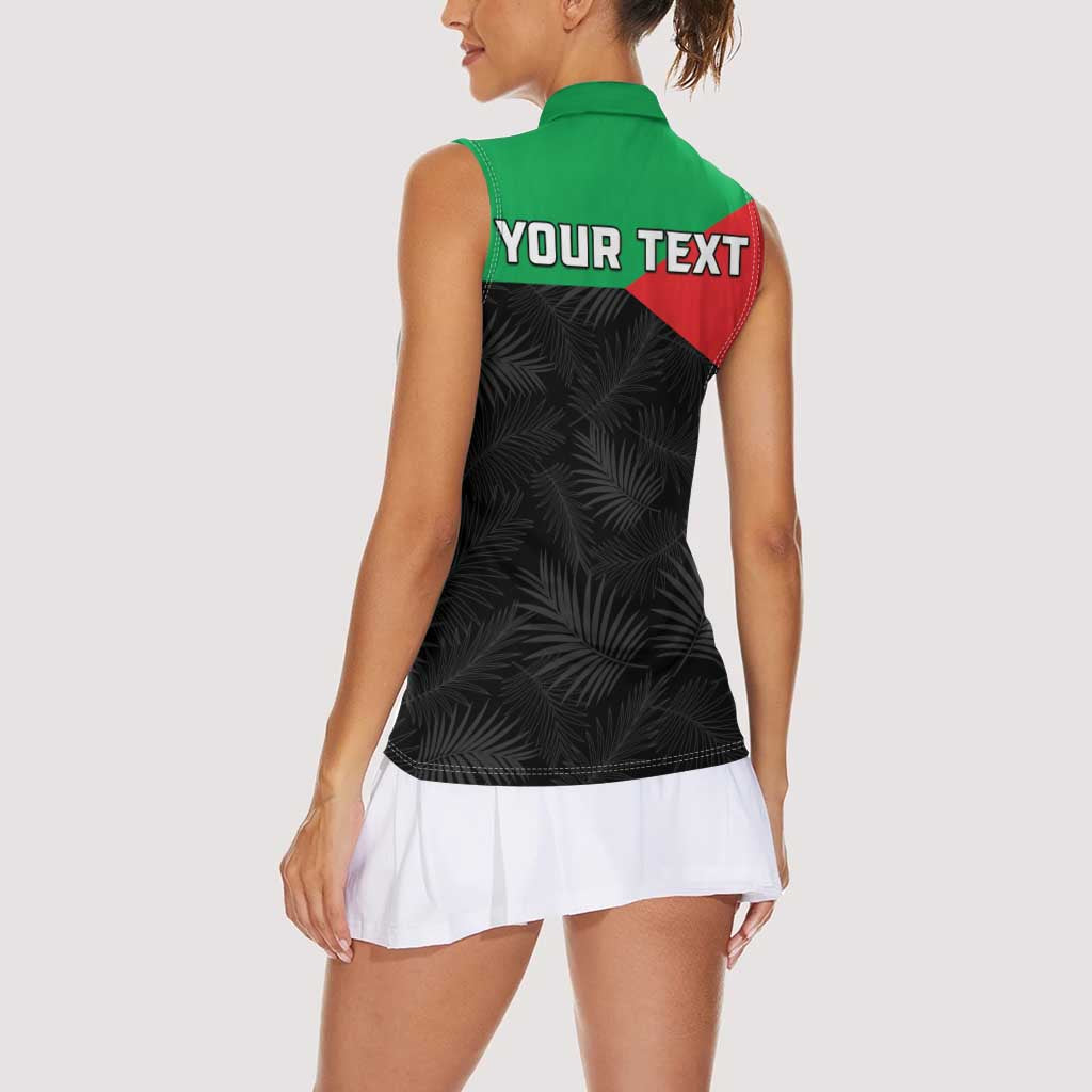Personalized Martinique Women Sleeveless Polo Shirt Simple Style With Palm Leaf Pattern