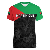 Personalized Martinique Women V-Neck T-Shirt Simple Style With Palm Leaf Pattern