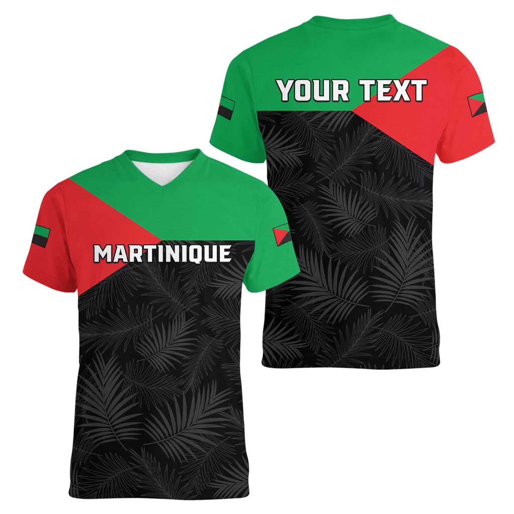 Personalized Martinique Women V-Neck T-Shirt Simple Style With Palm Leaf Pattern