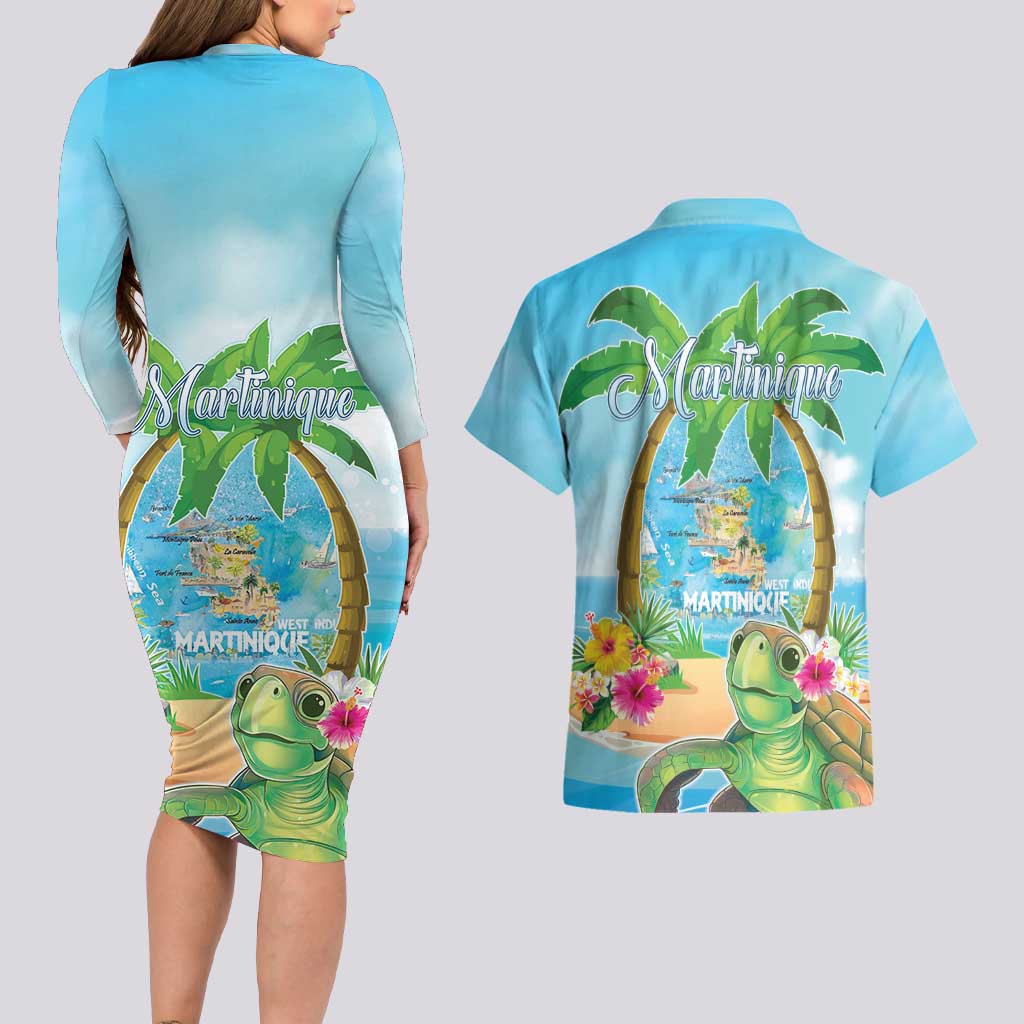 Bonjou Martinique Couples Matching Long Sleeve Bodycon Dress and Hawaiian Shirt Welcome To Heaven