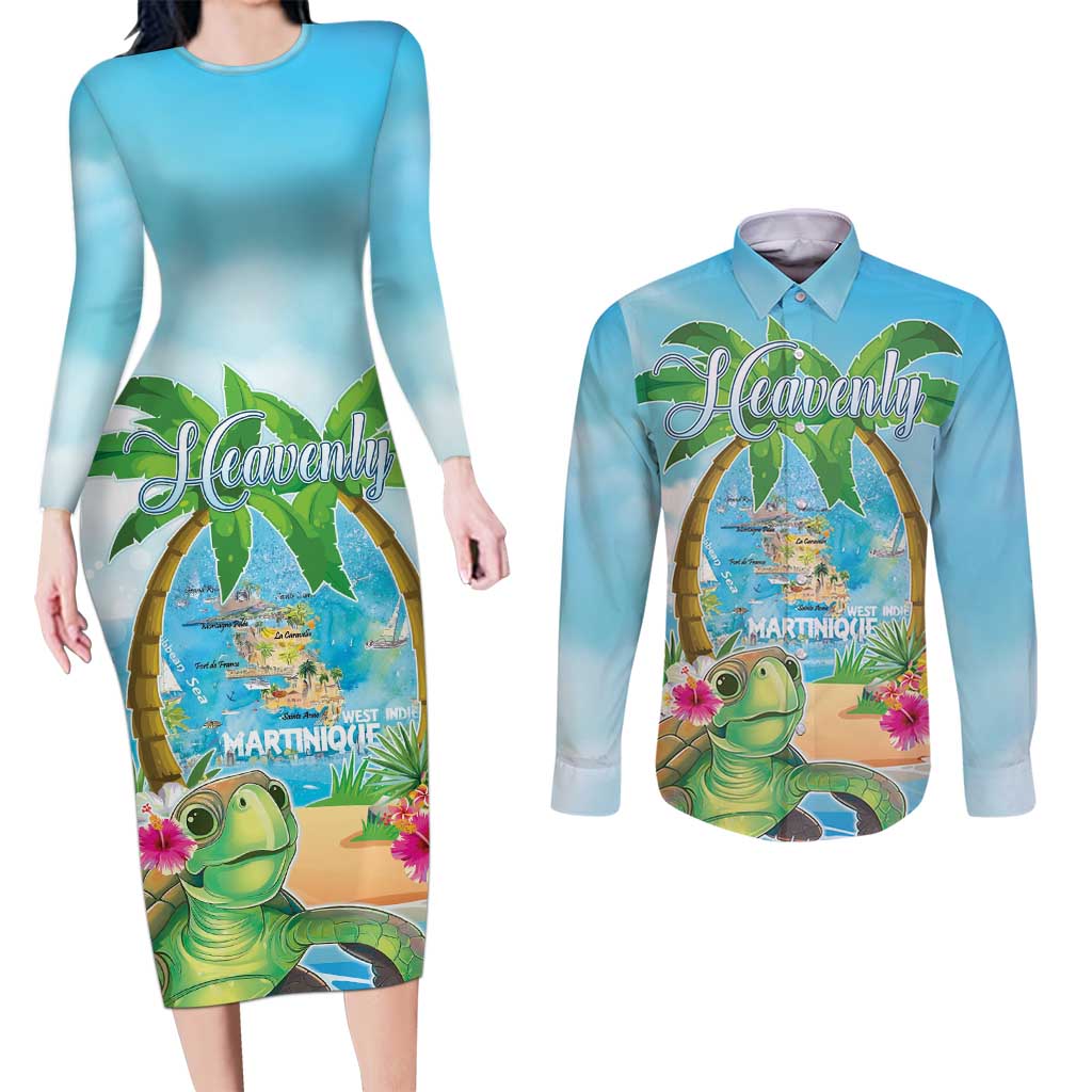 Bonjou Martinique Couples Matching Long Sleeve Bodycon Dress and Long Sleeve Button Shirt Welcome To Heaven