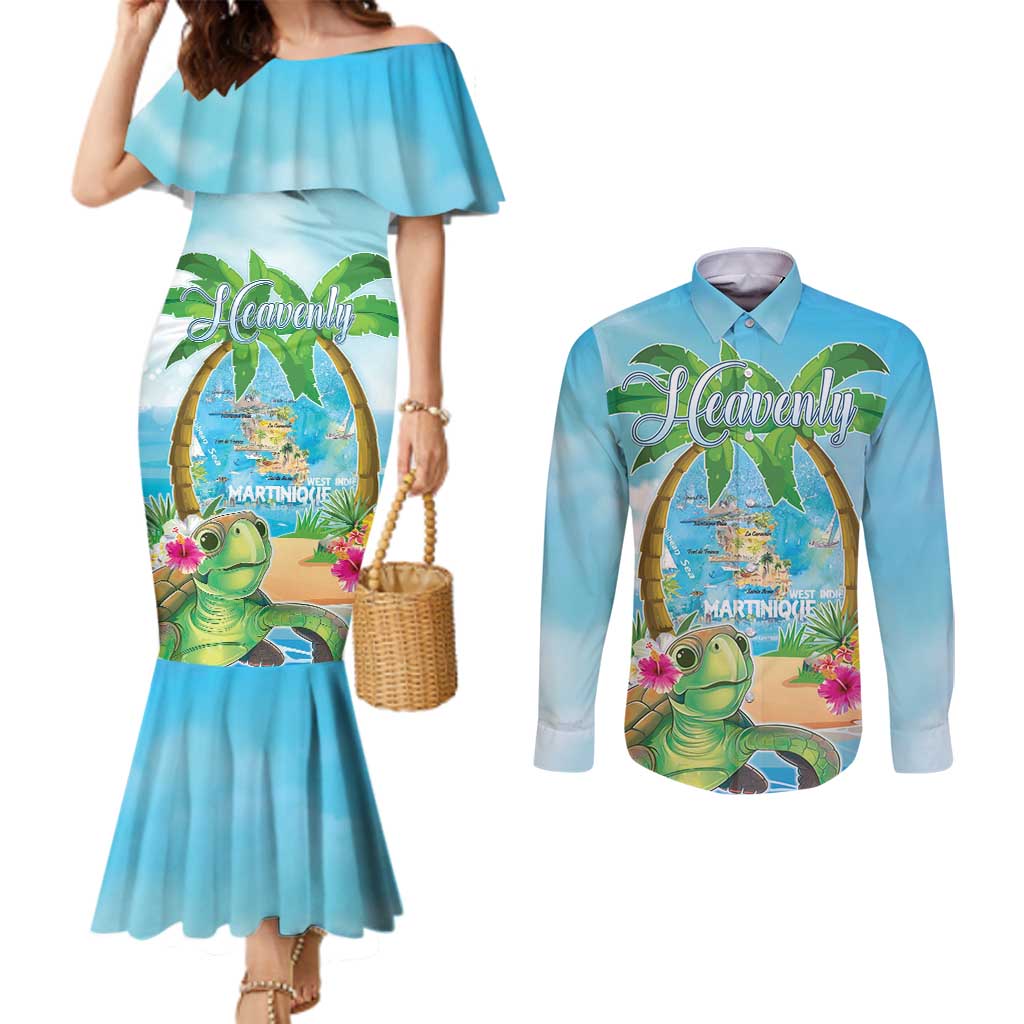 Bonjou Martinique Couples Matching Mermaid Dress and Long Sleeve Button Shirt Welcome To Heaven