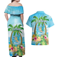 Bonjou Martinique Couples Matching Off Shoulder Maxi Dress and Hawaiian Shirt Welcome To Heaven