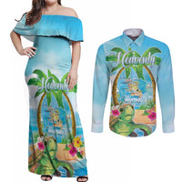 Bonjou Martinique Couples Matching Off Shoulder Maxi Dress and Long Sleeve Button Shirt Welcome To Heaven