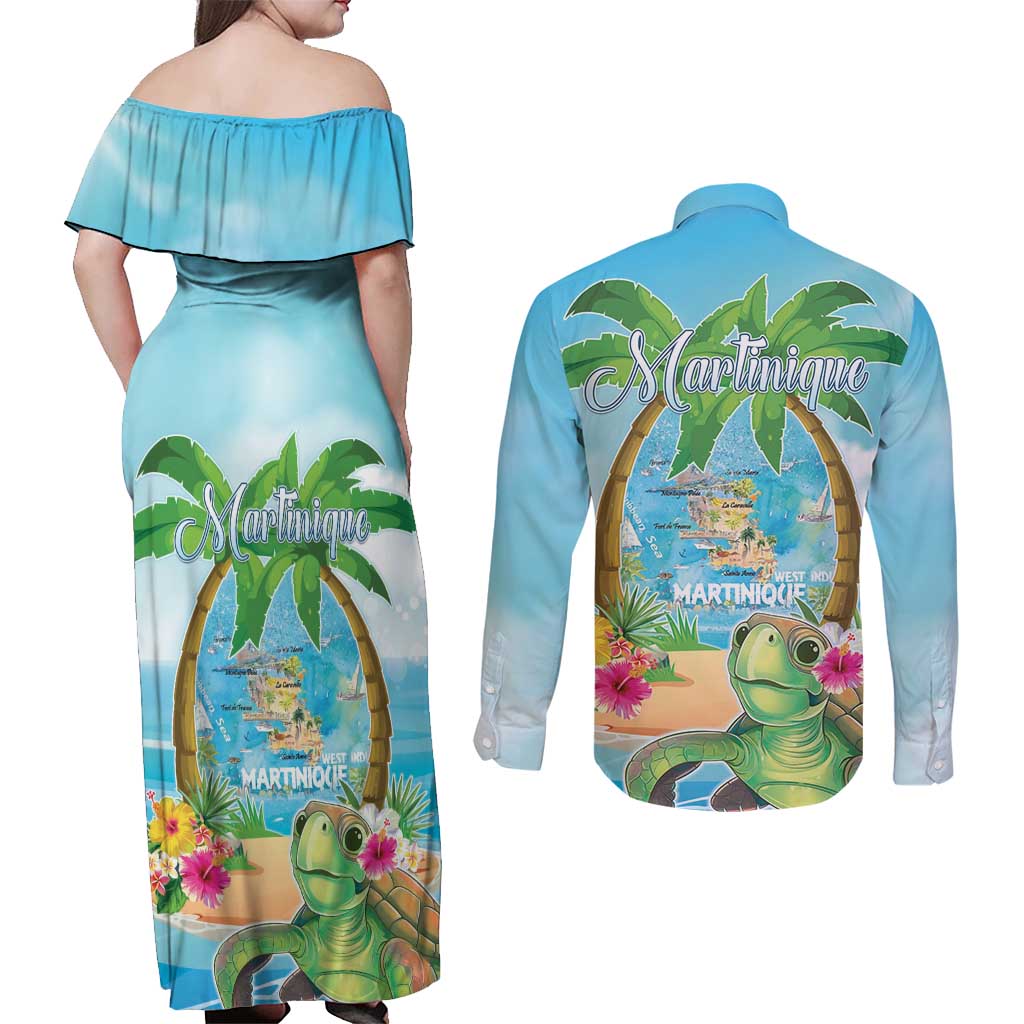 Bonjou Martinique Couples Matching Off Shoulder Maxi Dress and Long Sleeve Button Shirt Welcome To Heaven