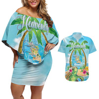 Bonjou Martinique Couples Matching Off Shoulder Short Dress and Hawaiian Shirt Welcome To Heaven