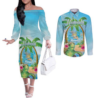 Bonjou Martinique Couples Matching Off The Shoulder Long Sleeve Dress and Long Sleeve Button Shirt Welcome To Heaven
