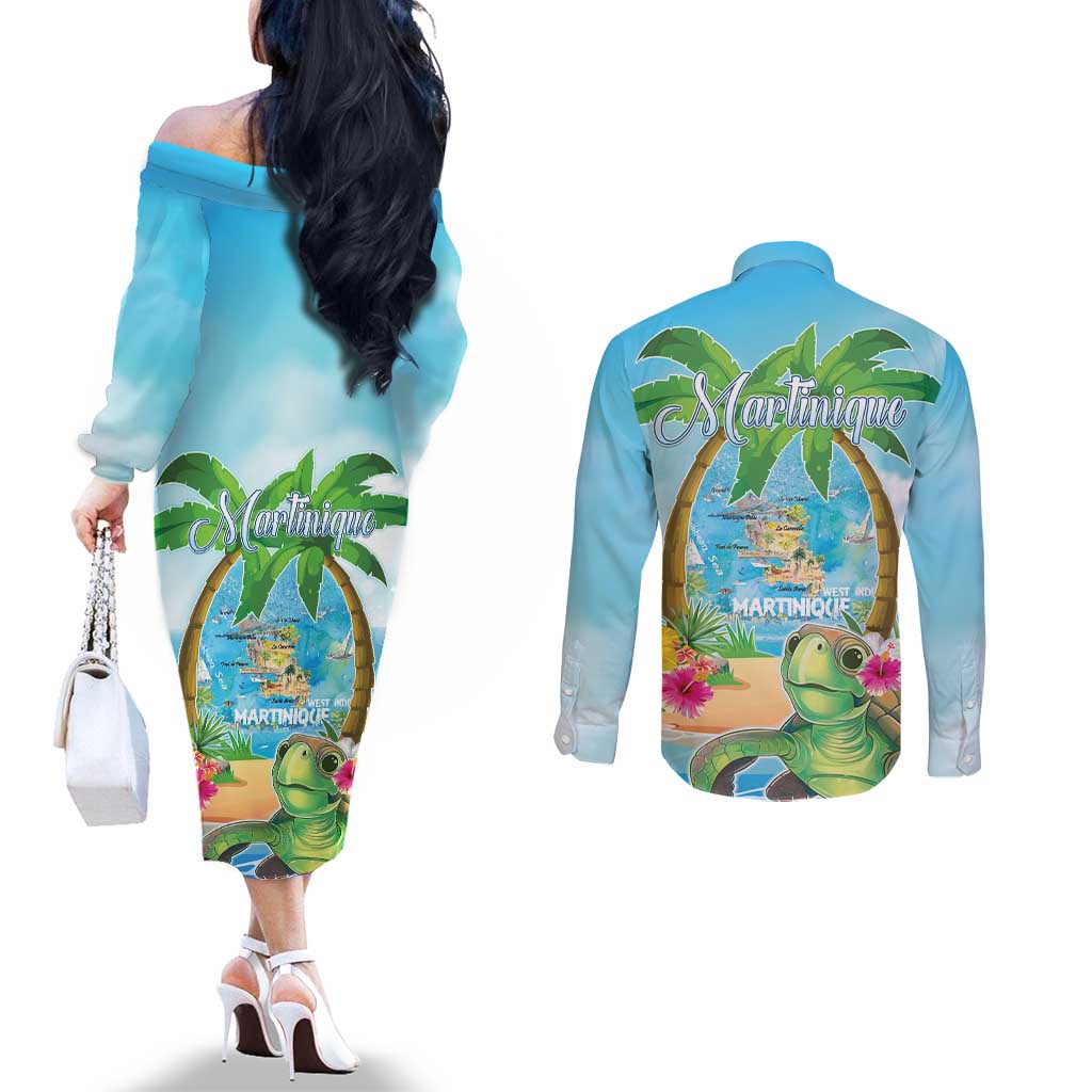 Bonjou Martinique Couples Matching Off The Shoulder Long Sleeve Dress and Long Sleeve Button Shirt Welcome To Heaven