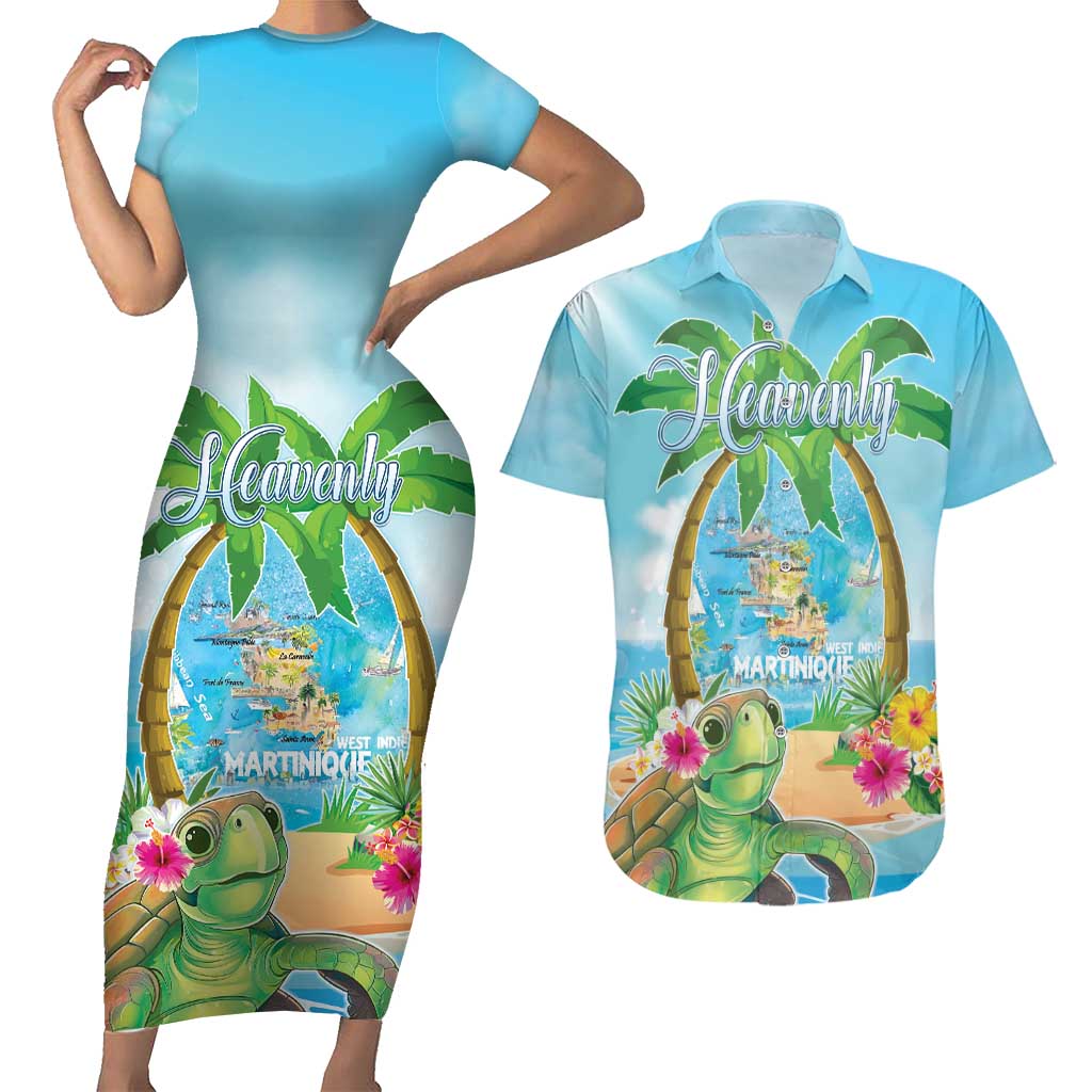 Bonjou Martinique Couples Matching Short Sleeve Bodycon Dress and Hawaiian Shirt Welcome To Heaven