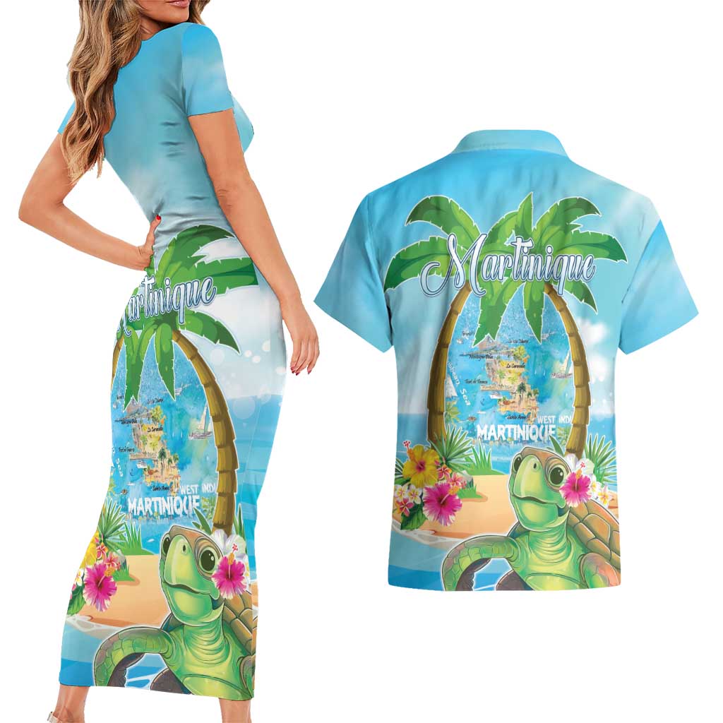 Bonjou Martinique Couples Matching Short Sleeve Bodycon Dress and Hawaiian Shirt Welcome To Heaven