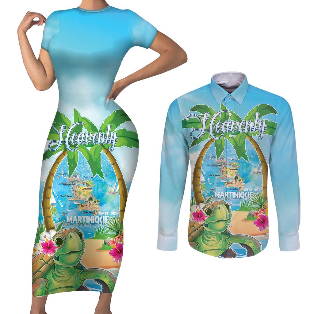 Bonjou Martinique Couples Matching Short Sleeve Bodycon Dress and Long Sleeve Button Shirt Welcome To Heaven