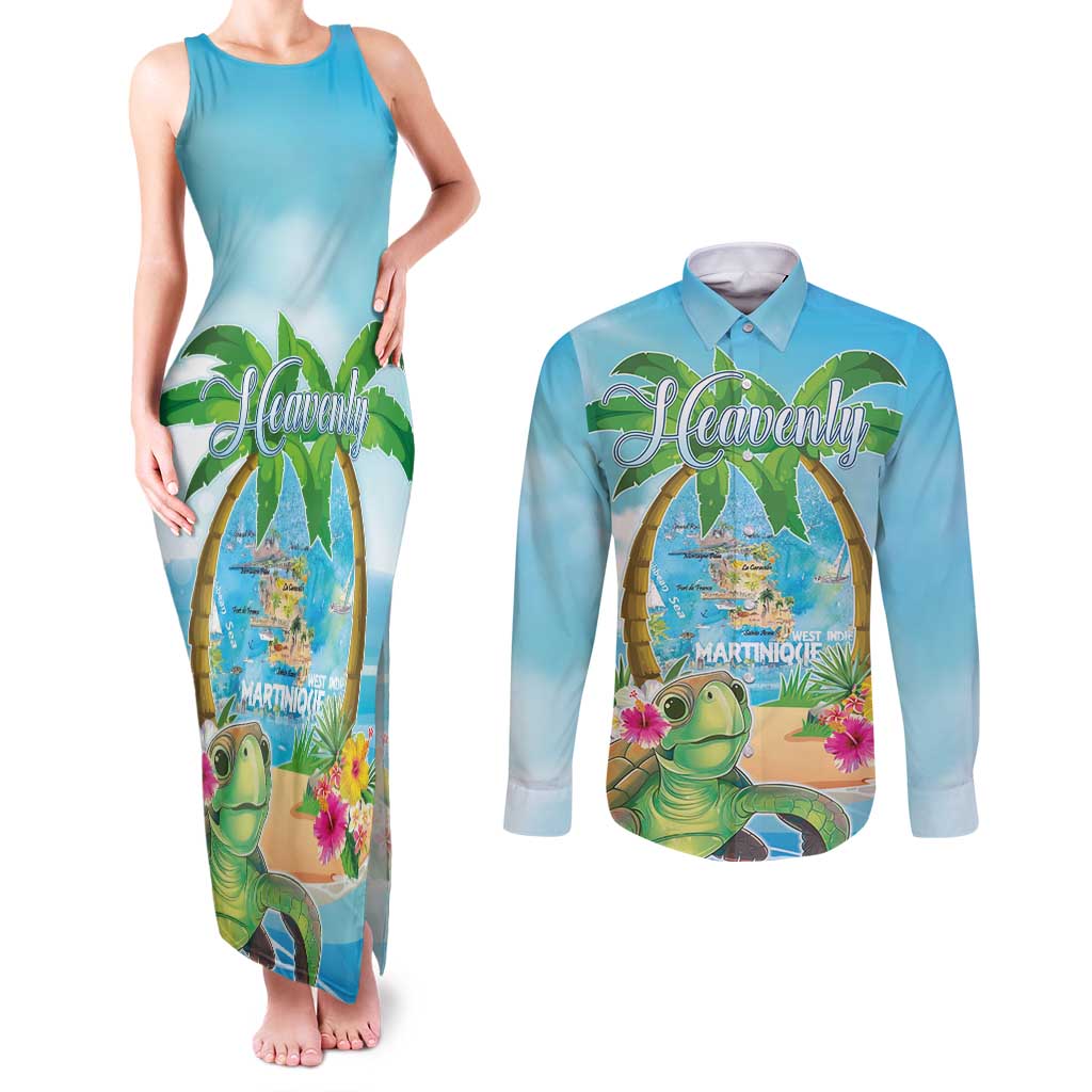 Bonjou Martinique Couples Matching Tank Maxi Dress and Long Sleeve Button Shirt Welcome To Heaven