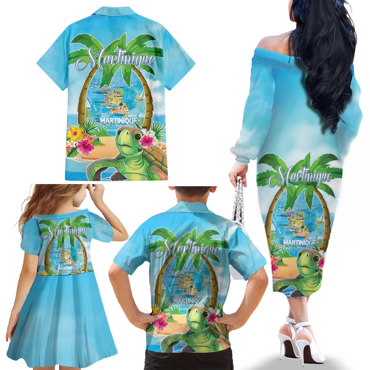 Bonjou Martinique Family Matching Off The Shoulder Long Sleeve Dress and Hawaiian Shirt Welcome To Heaven