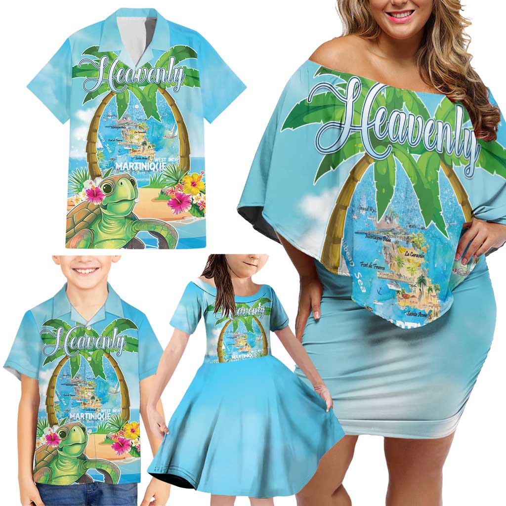 Bonjou Martinique Family Matching Off Shoulder Short Dress and Hawaiian Shirt Welcome To Heaven