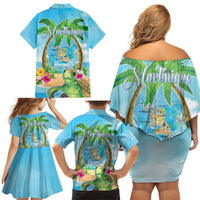 Bonjou Martinique Family Matching Off Shoulder Short Dress and Hawaiian Shirt Welcome To Heaven
