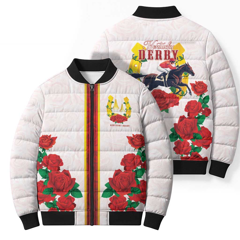 Kentucky Horse Racing Bomber Puffer Jacket Rose Floral