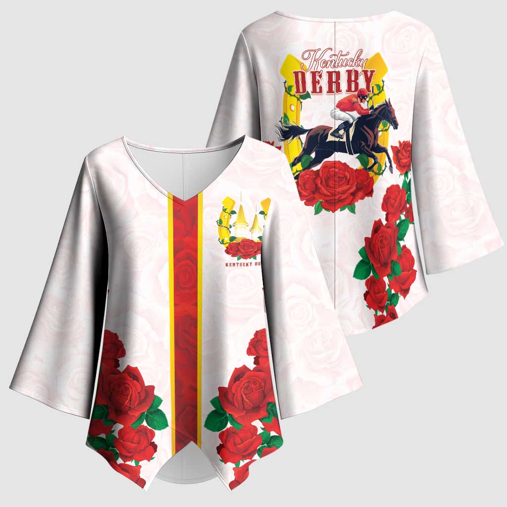 Kentucky Horse Racing Kimono Sleeve Blouse Rose Floral