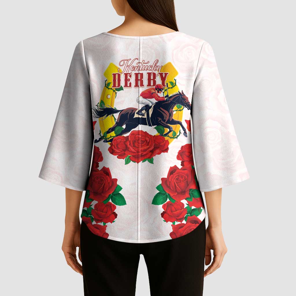 Kentucky Horse Racing Kimono Sleeve Blouse Rose Floral