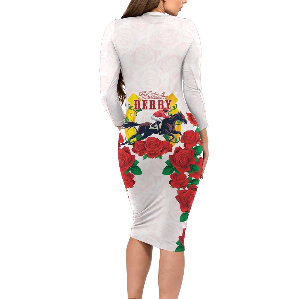 Kentucky Horse Racing Long Sleeve Bodycon Dress Rose Floral