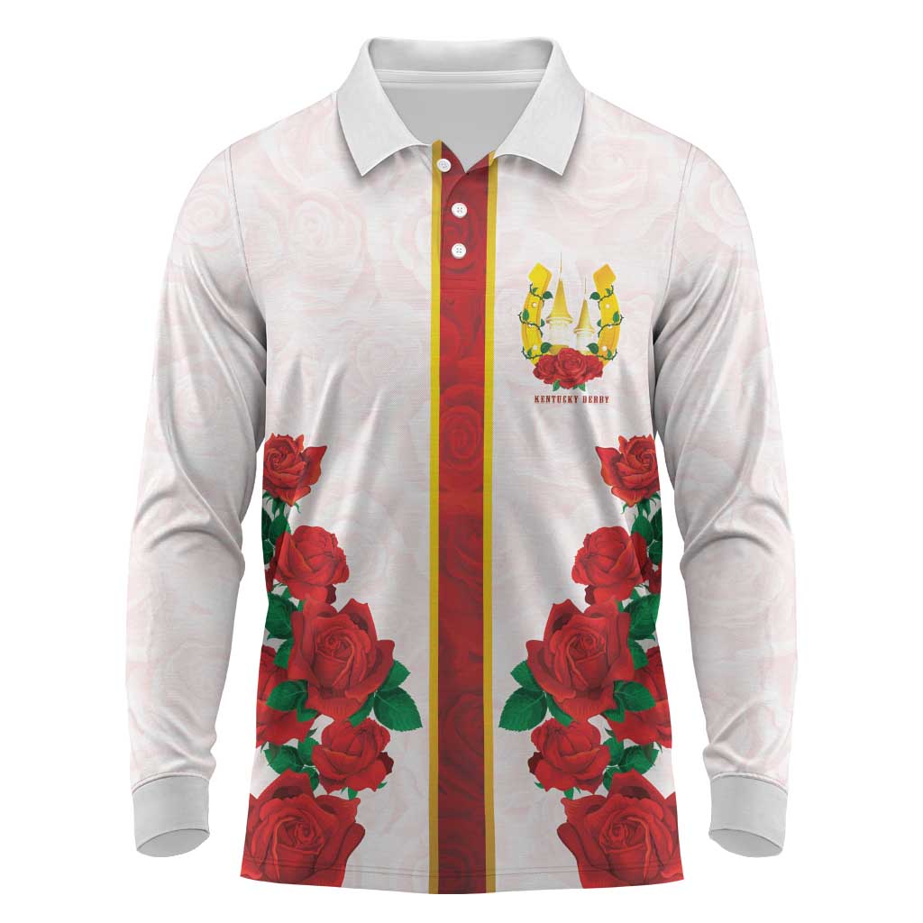 Kentucky Horse Racing Long Sleeve Polo Shirt Rose Floral