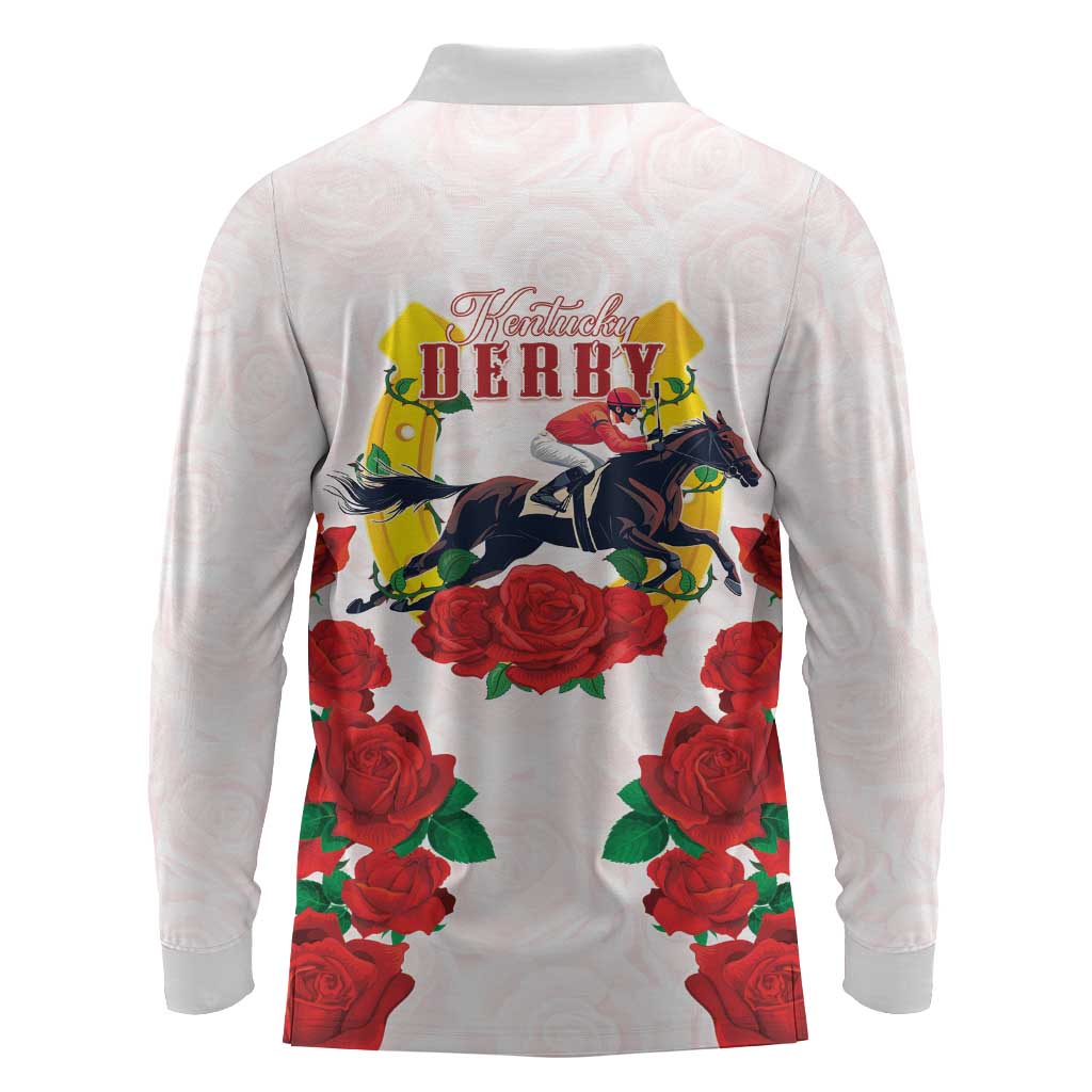 Kentucky Horse Racing Long Sleeve Polo Shirt Rose Floral