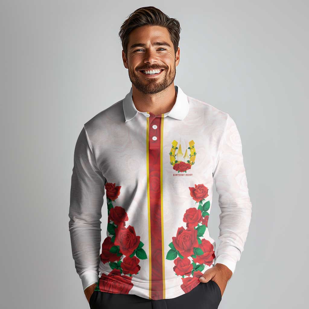 Kentucky Horse Racing Long Sleeve Polo Shirt Rose Floral