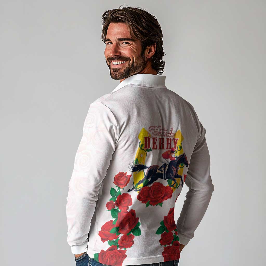 Kentucky Horse Racing Long Sleeve Polo Shirt Rose Floral