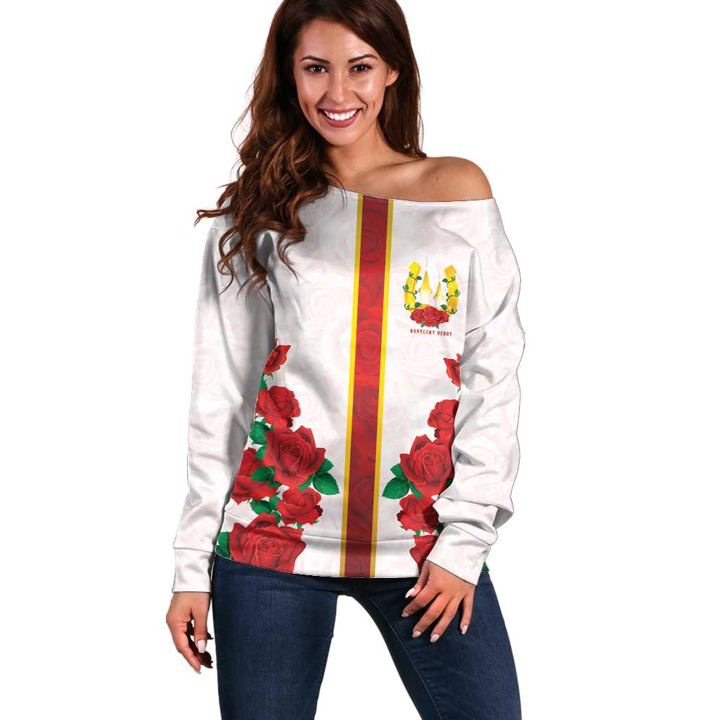 Kentucky Horse Racing Off Shoulder Sweater Rose Floral