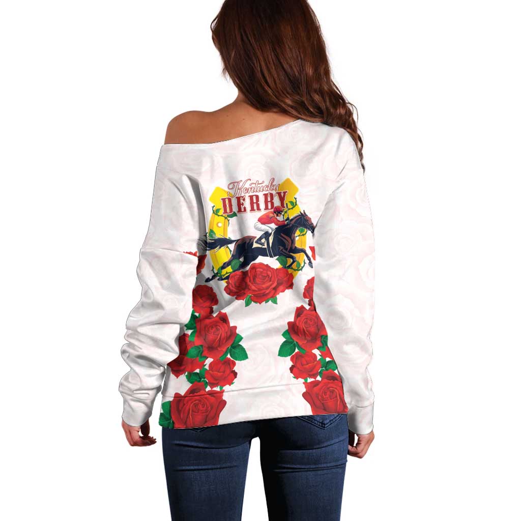 Kentucky Horse Racing Off Shoulder Sweater Rose Floral