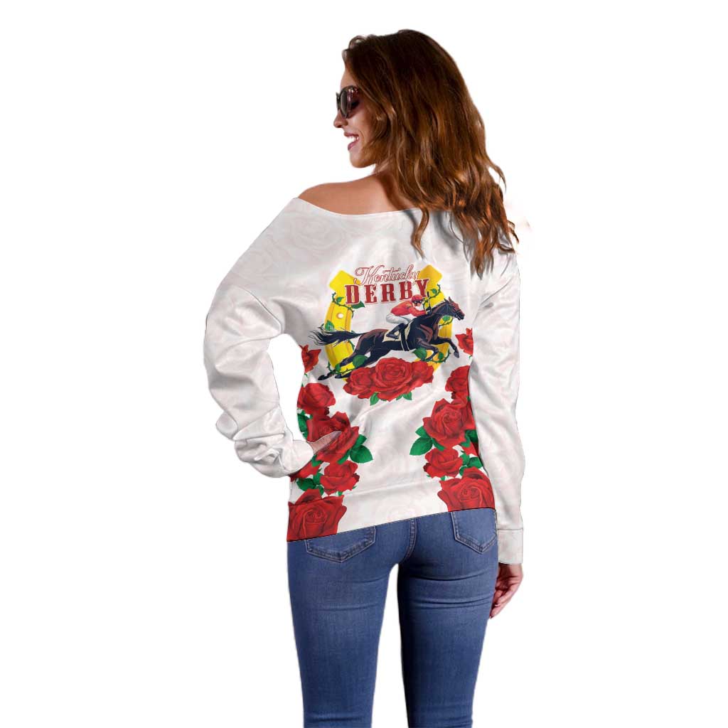 Kentucky Horse Racing Off Shoulder Sweater Rose Floral