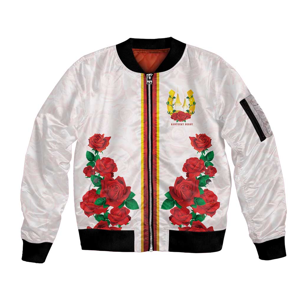 Kentucky Horse Racing Sleeve Zip Bomber Jacket Rose Floral