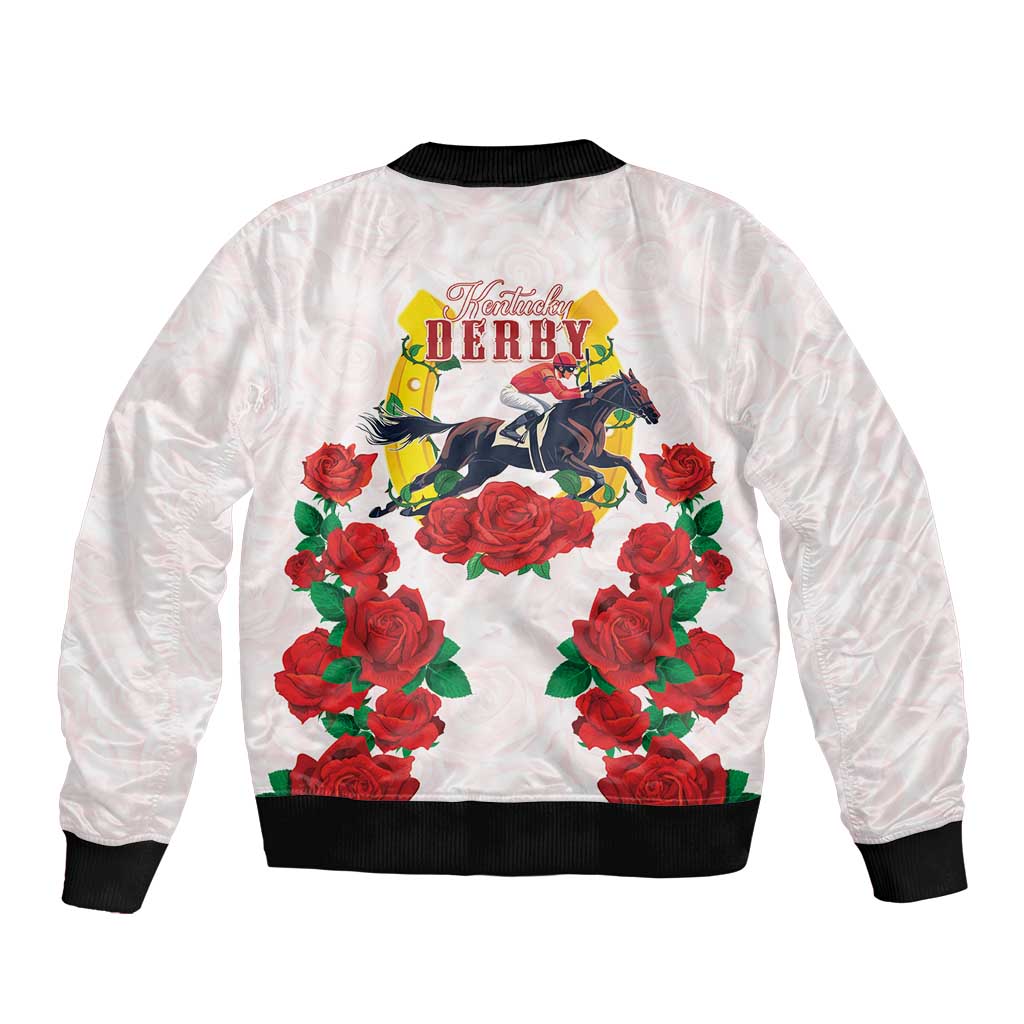 Kentucky Horse Racing Sleeve Zip Bomber Jacket Rose Floral