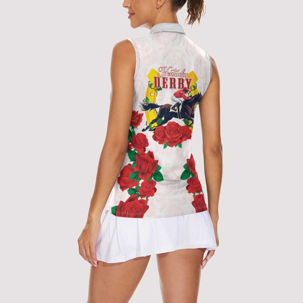 Kentucky Horse Racing Women Sleeveless Polo Shirt Rose Floral