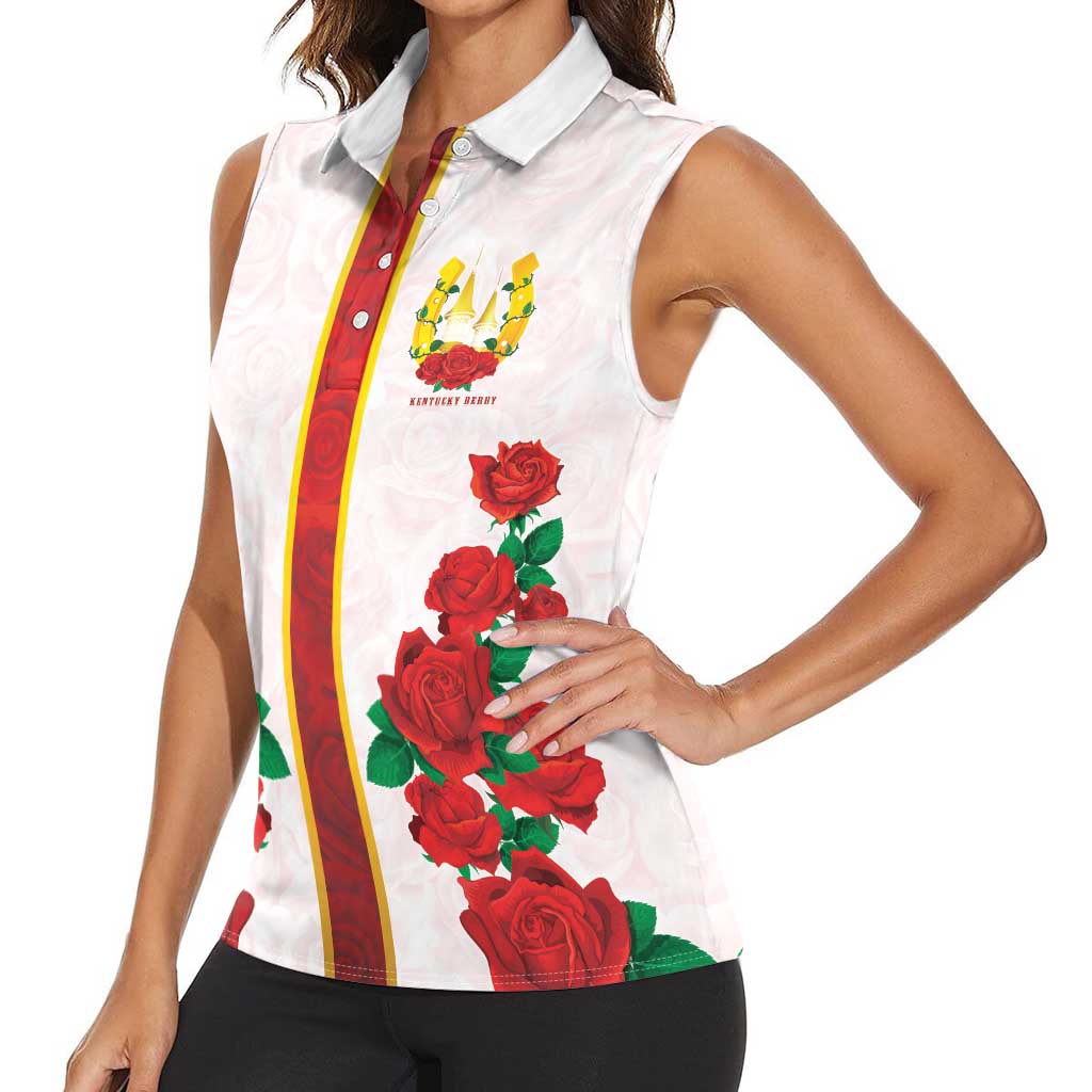 Kentucky Horse Racing Women Sleeveless Polo Shirt Rose Floral