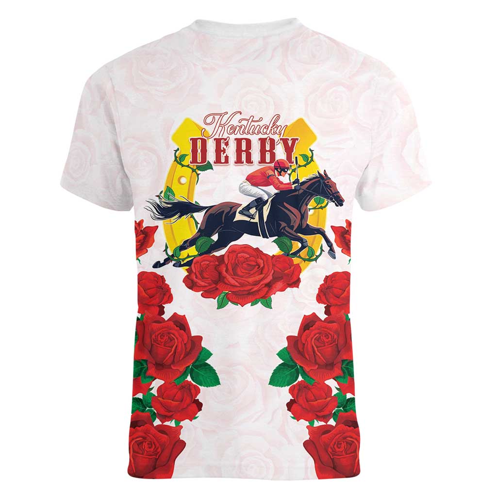 Kentucky Horse Racing Women V-Neck T-Shirt Rose Floral