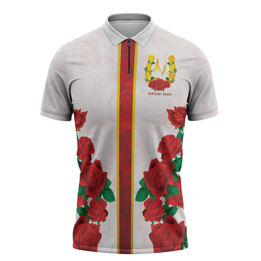 Kentucky Horse Racing Zipper Polo Shirt Rose Floral