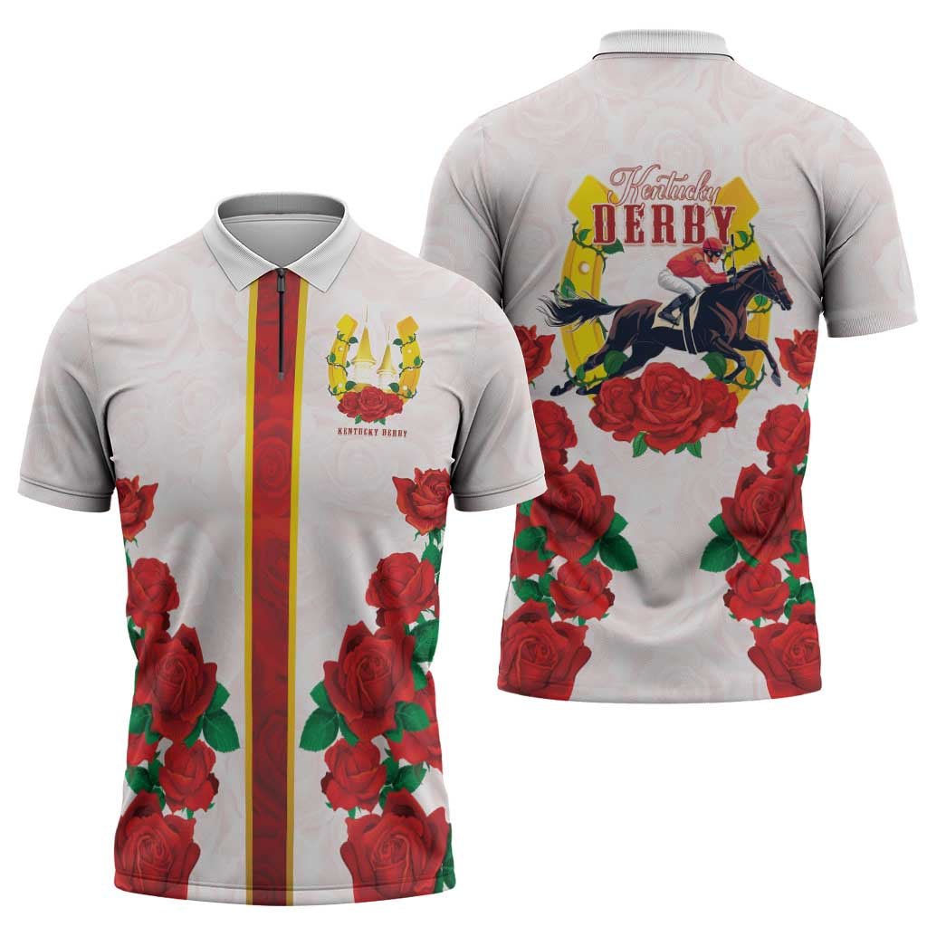 Kentucky Horse Racing Zipper Polo Shirt Rose Floral