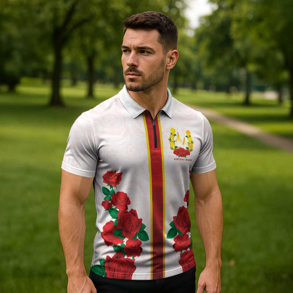 Kentucky Horse Racing Zipper Polo Shirt Rose Floral