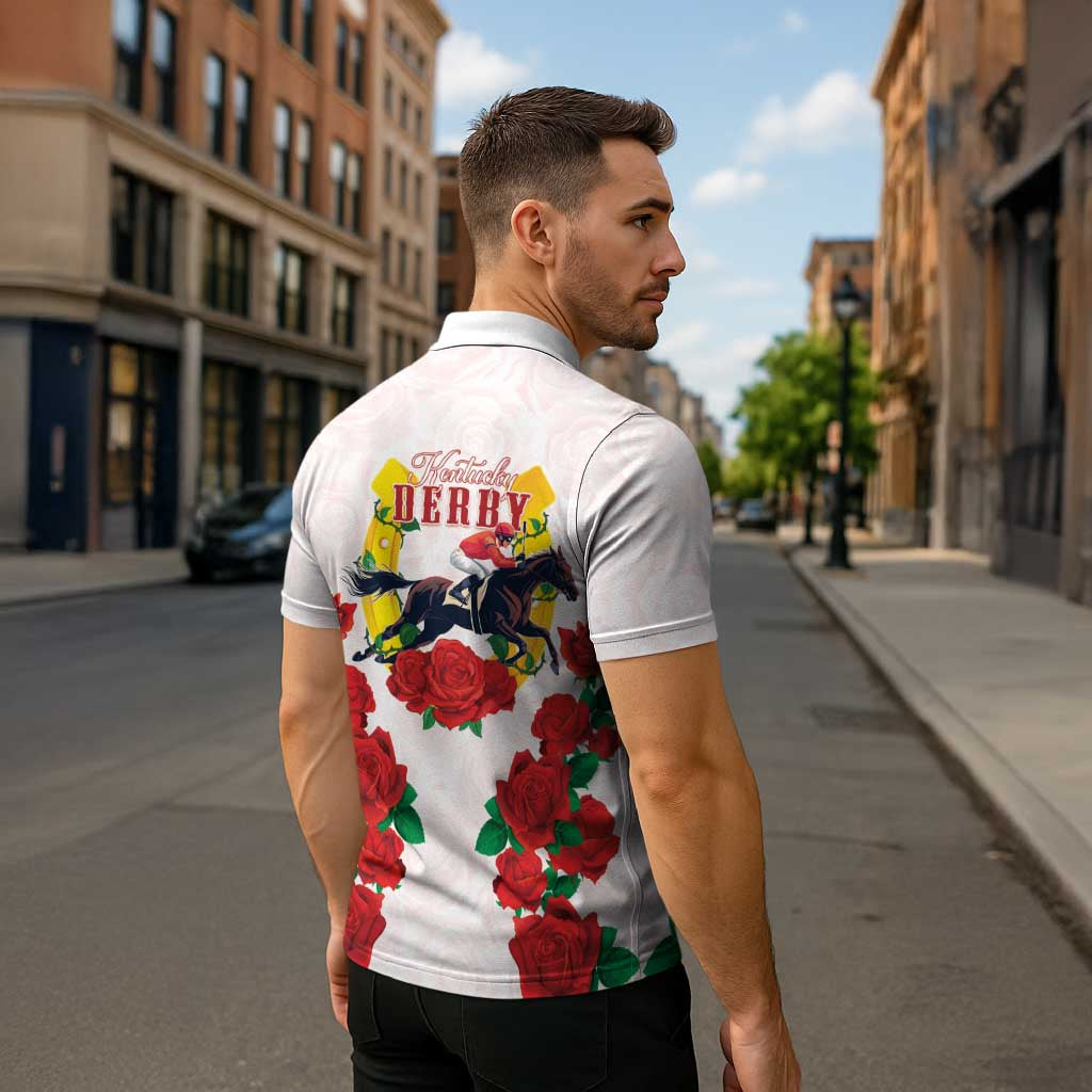 Kentucky Horse Racing Zipper Polo Shirt Rose Floral