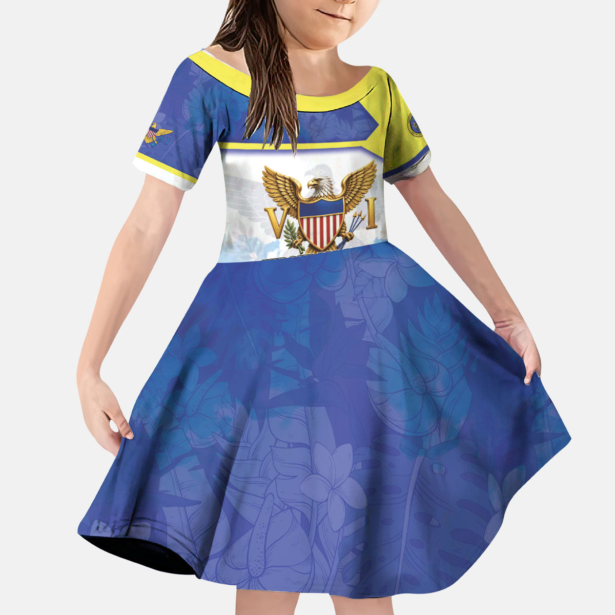 Personalized US Virgin Islands Kid Short Sleeve Dress Happy Independence Day