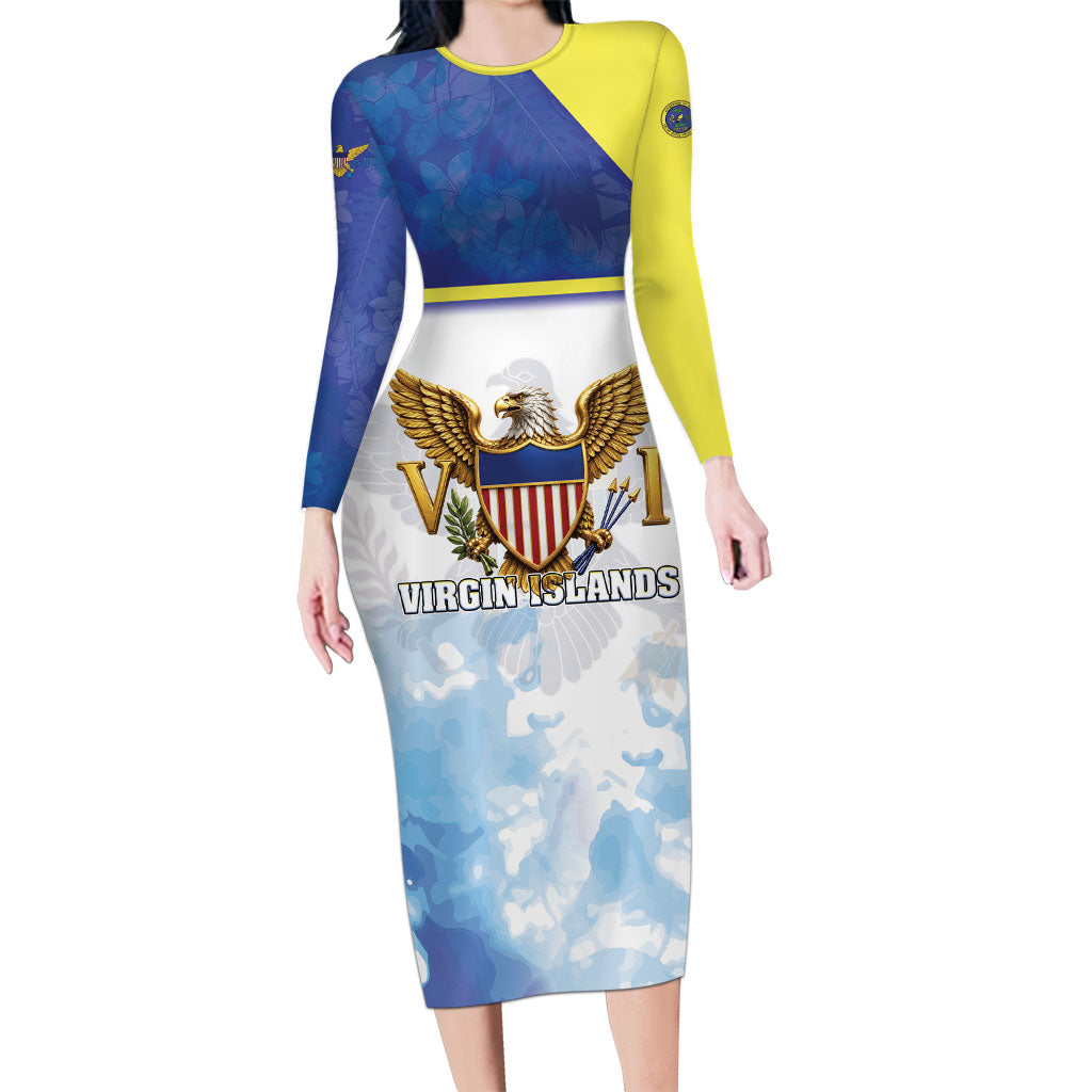 Personalized US Virgin Islands Long Sleeve Bodycon Dress Happy Independence Day