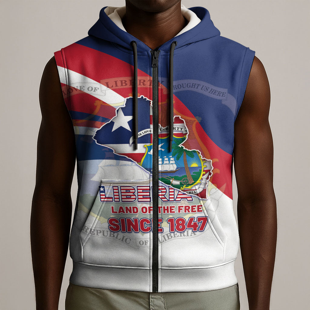 Liberia 1847 Sleeveless Zip Hoodie Happy Independence Day