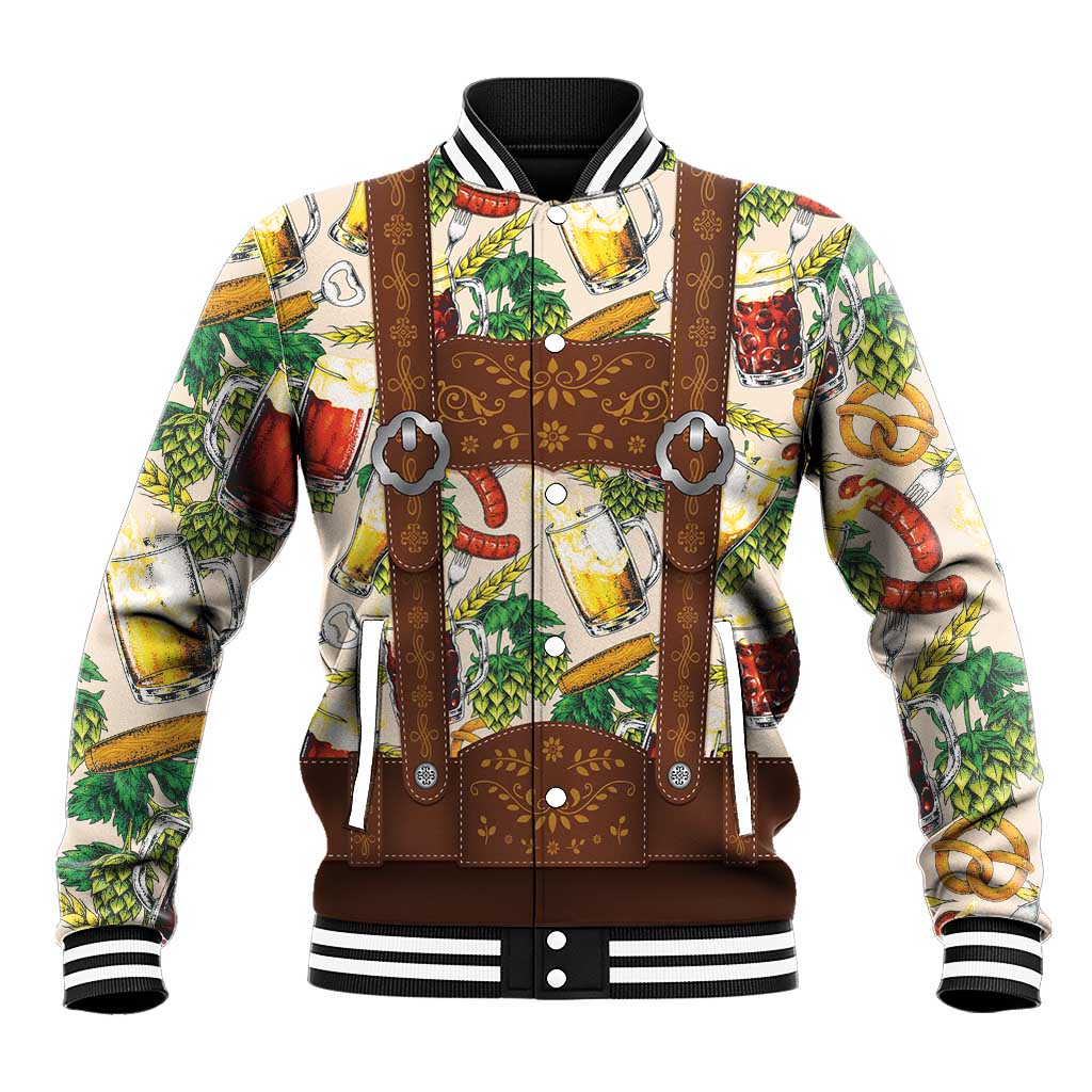 Oktoberfest Lederhosen Costume Baseball Jacket Food And Drink Pattern - Wonder Print Shop