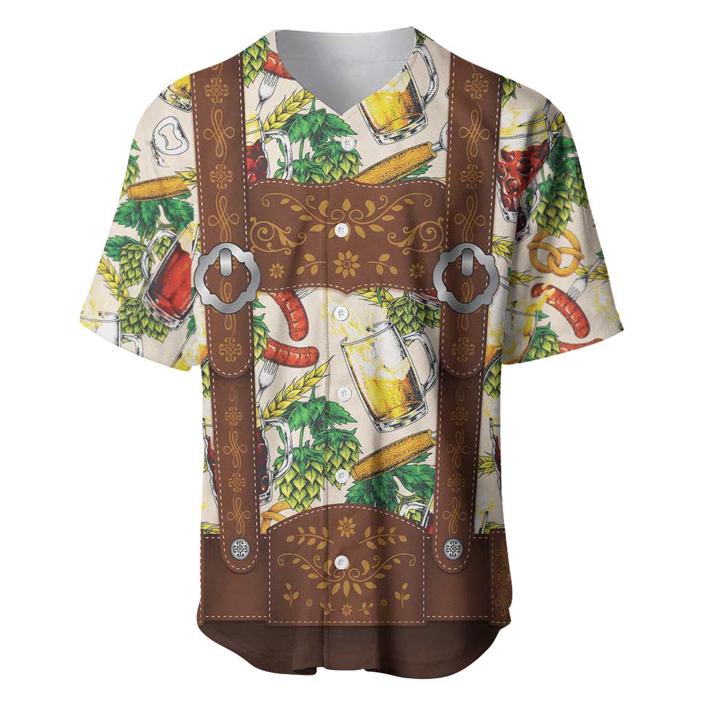 Oktoberfest Lederhosen Costume Baseball Jersey Food And Drink Pattern - Wonder Print Shop