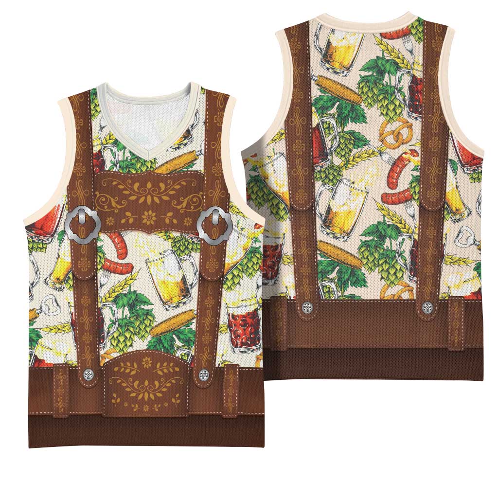 Oktoberfest Lederhosen Costume Basketball Jersey Food And Drink Pattern - Wonder Print Shop