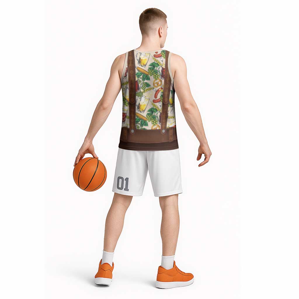 Oktoberfest Lederhosen Costume Basketball Jersey Food And Drink Pattern - Wonder Print Shop