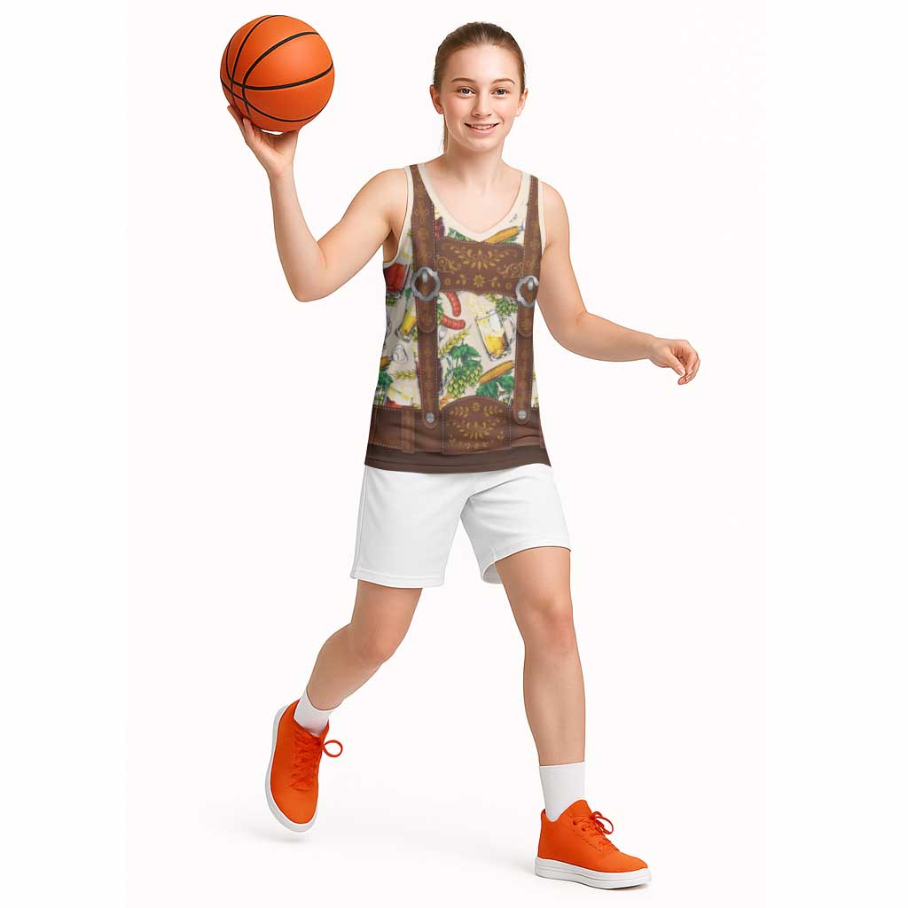 Oktoberfest Lederhosen Costume Basketball Jersey Food And Drink Pattern - Wonder Print Shop
